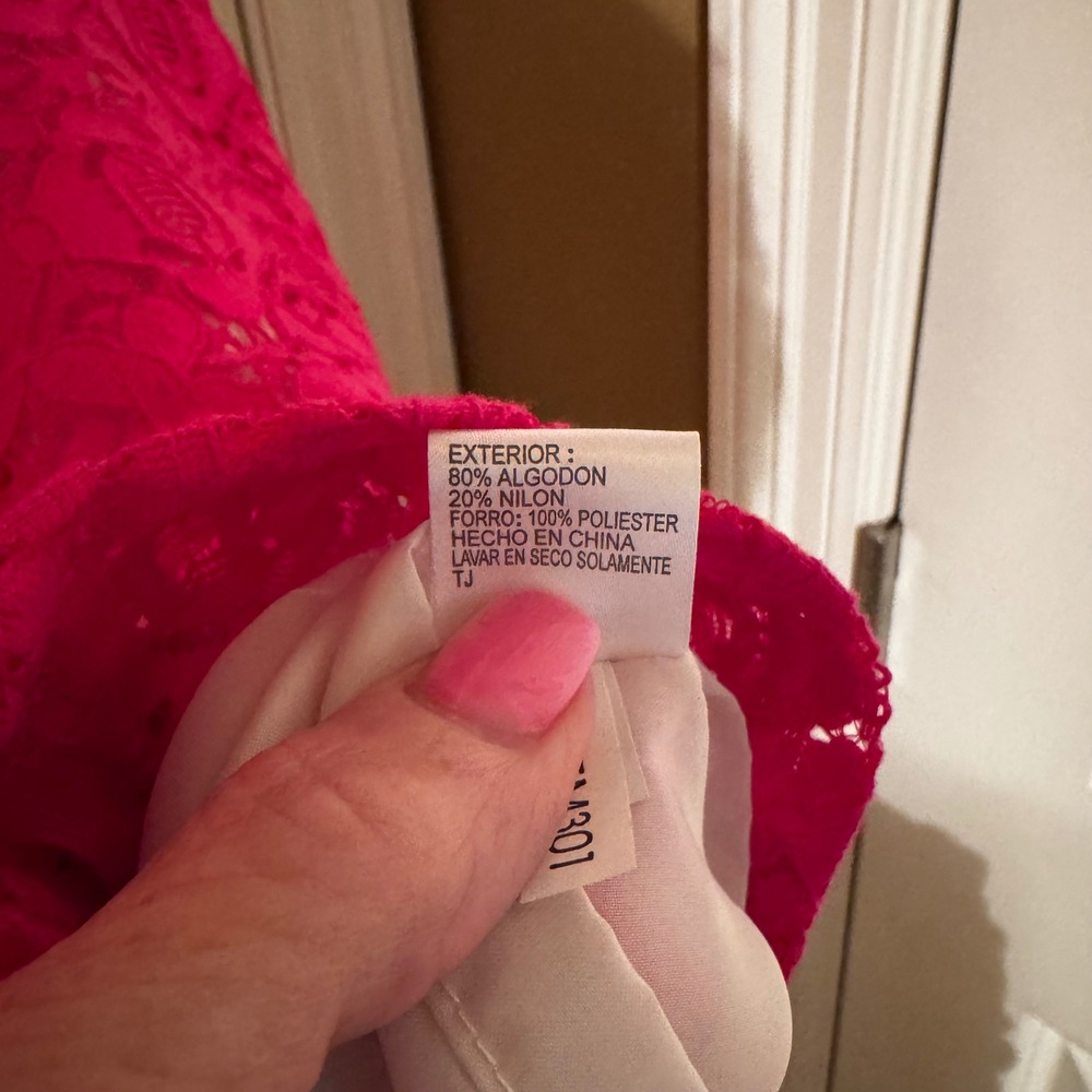 Preston & York Pink Lace Sheath Dress Short Sleeve Scoop Neck Fuchsia Size 10 - Picture 8 of 8